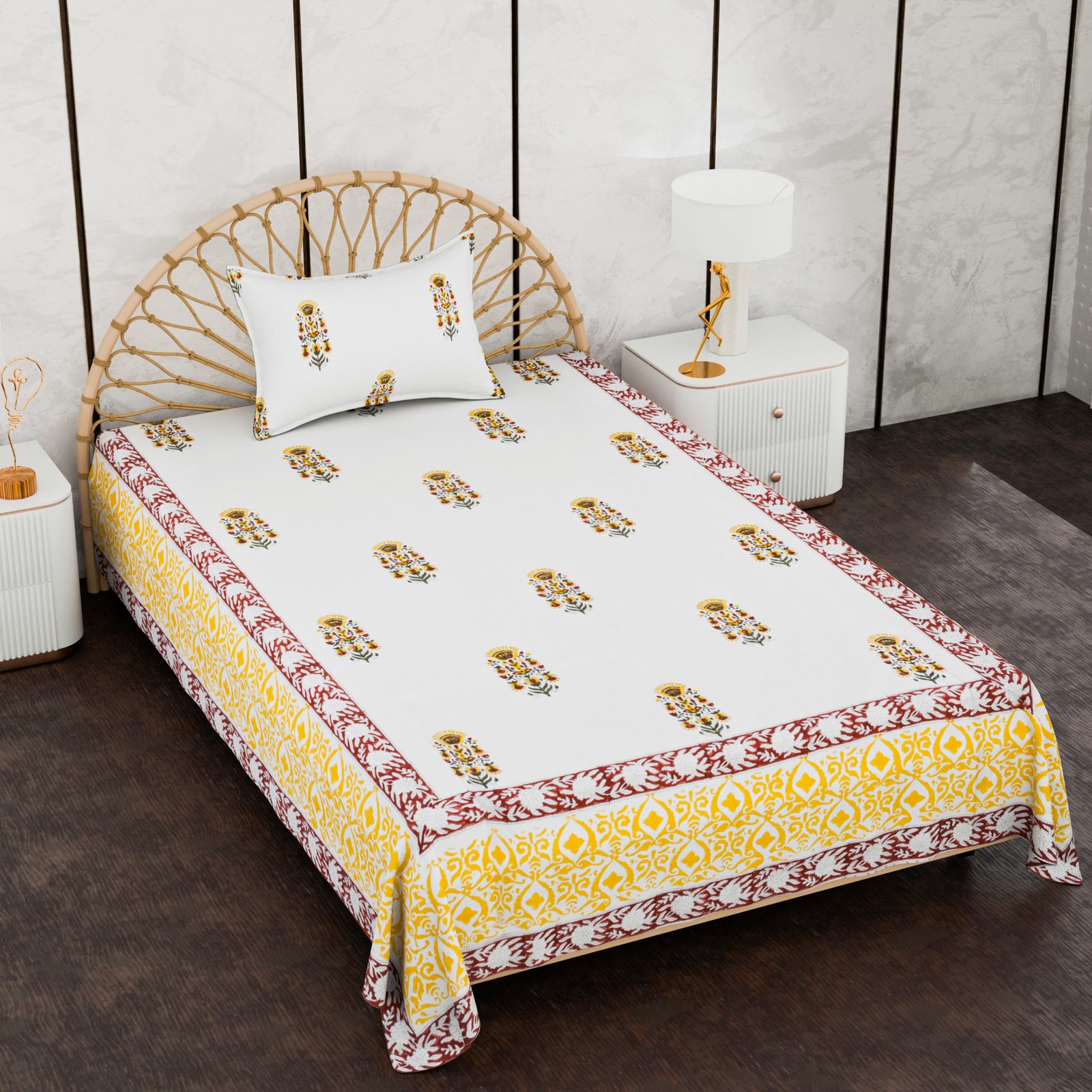 Premium Single Bed Sheet – Traditional Hand Block Style Print - Image 2