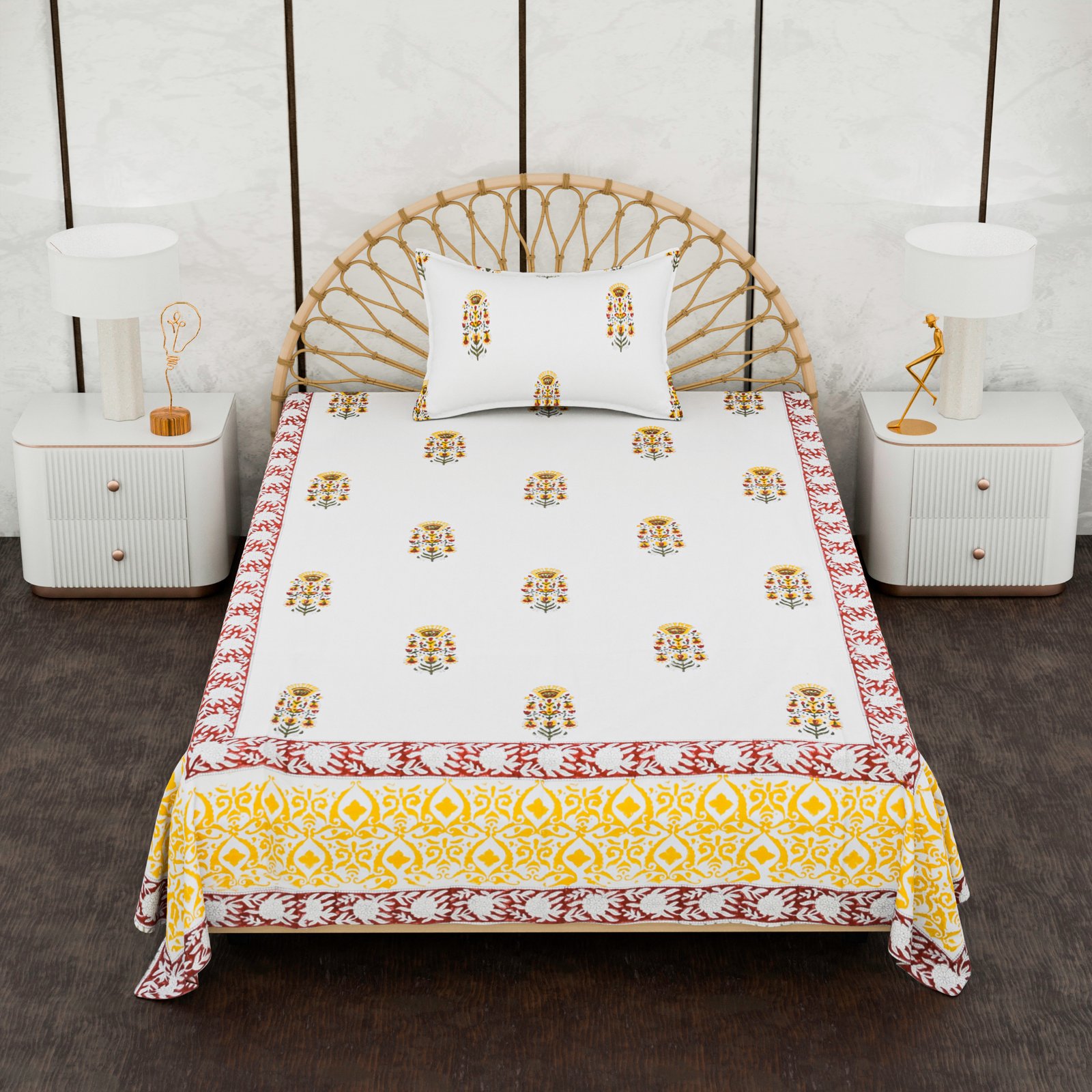 Premium Single Bed Sheet – Traditional Hand Block Style Print - Image 3