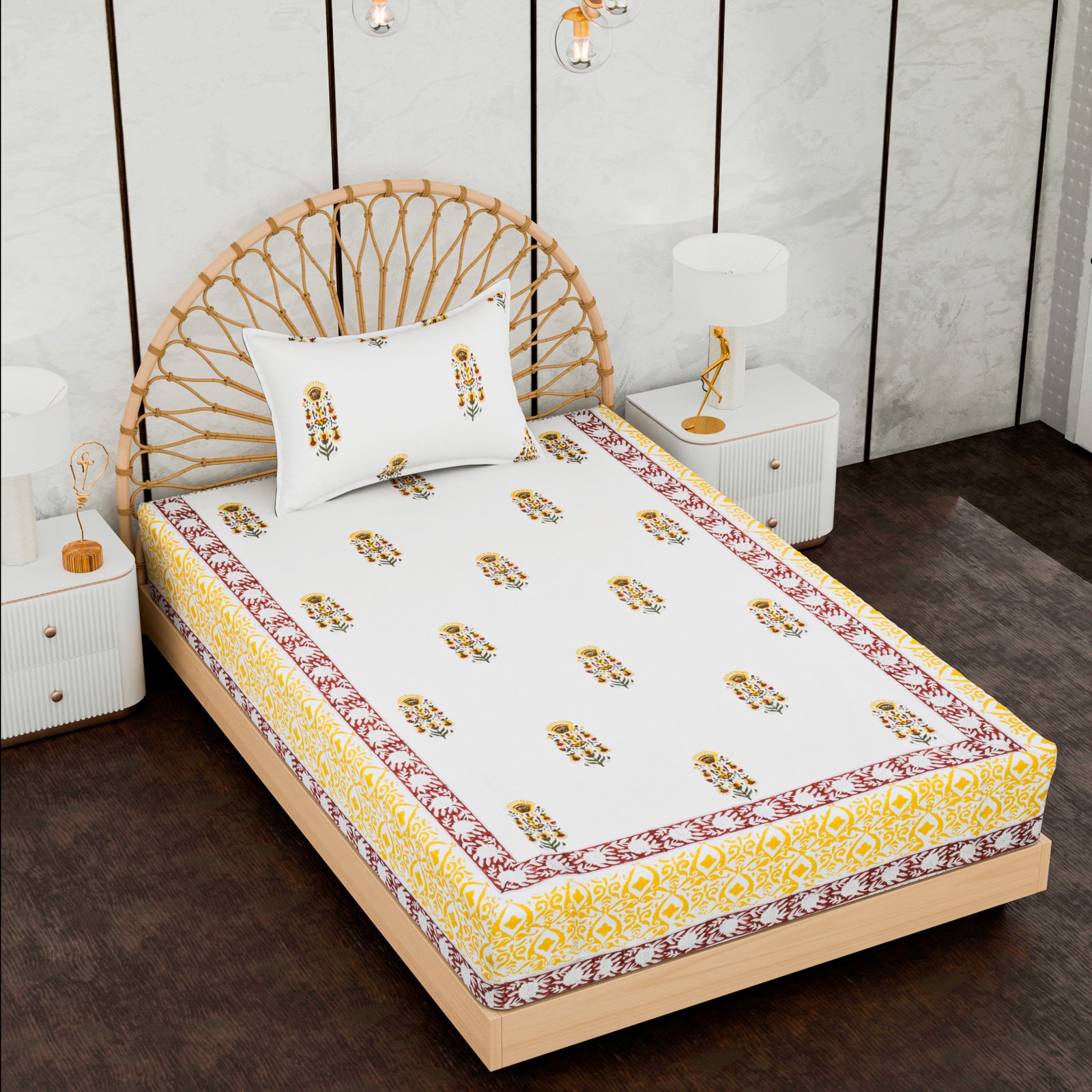 Premium Single Bed Sheet – Traditional Hand Block Style Print - Image 4